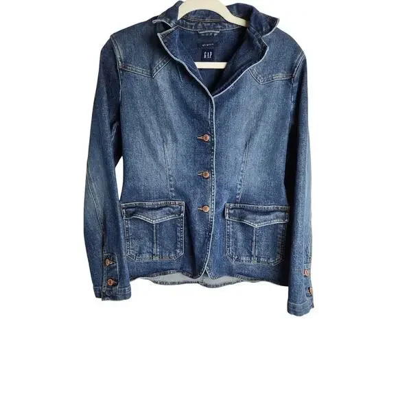 GAP Vintage Jean Jacket sz S gathered waist Y2K retro style preppy boho classic - Picture 1 of 6